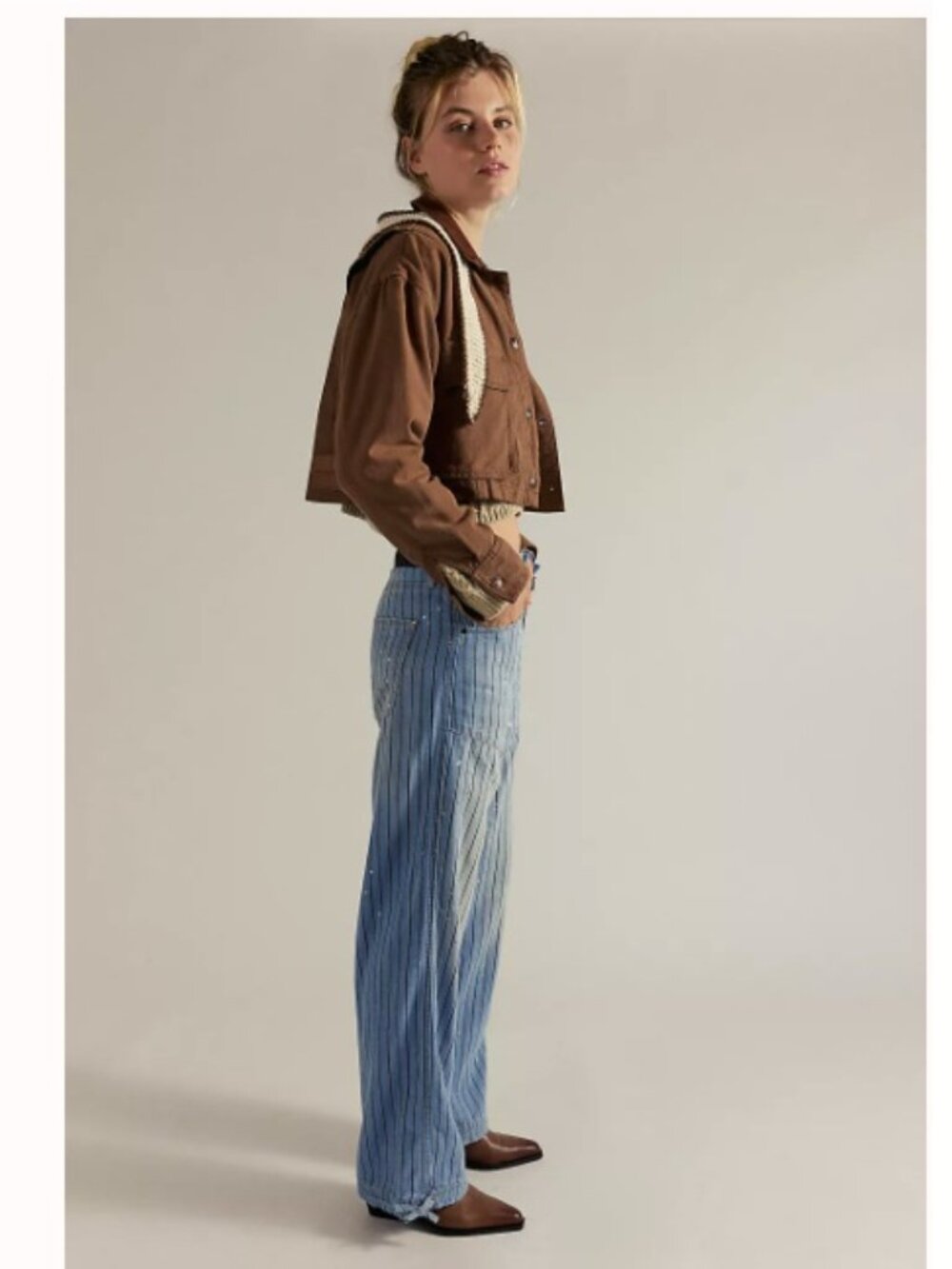 Free People We The Free Don't Wait Up Pinstripe Boyfriend Jeans, Blue | 26 - Picture 11 of 11